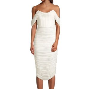 Lavish Alive Ruched Mesh Corset Dress in Ivory Size 4